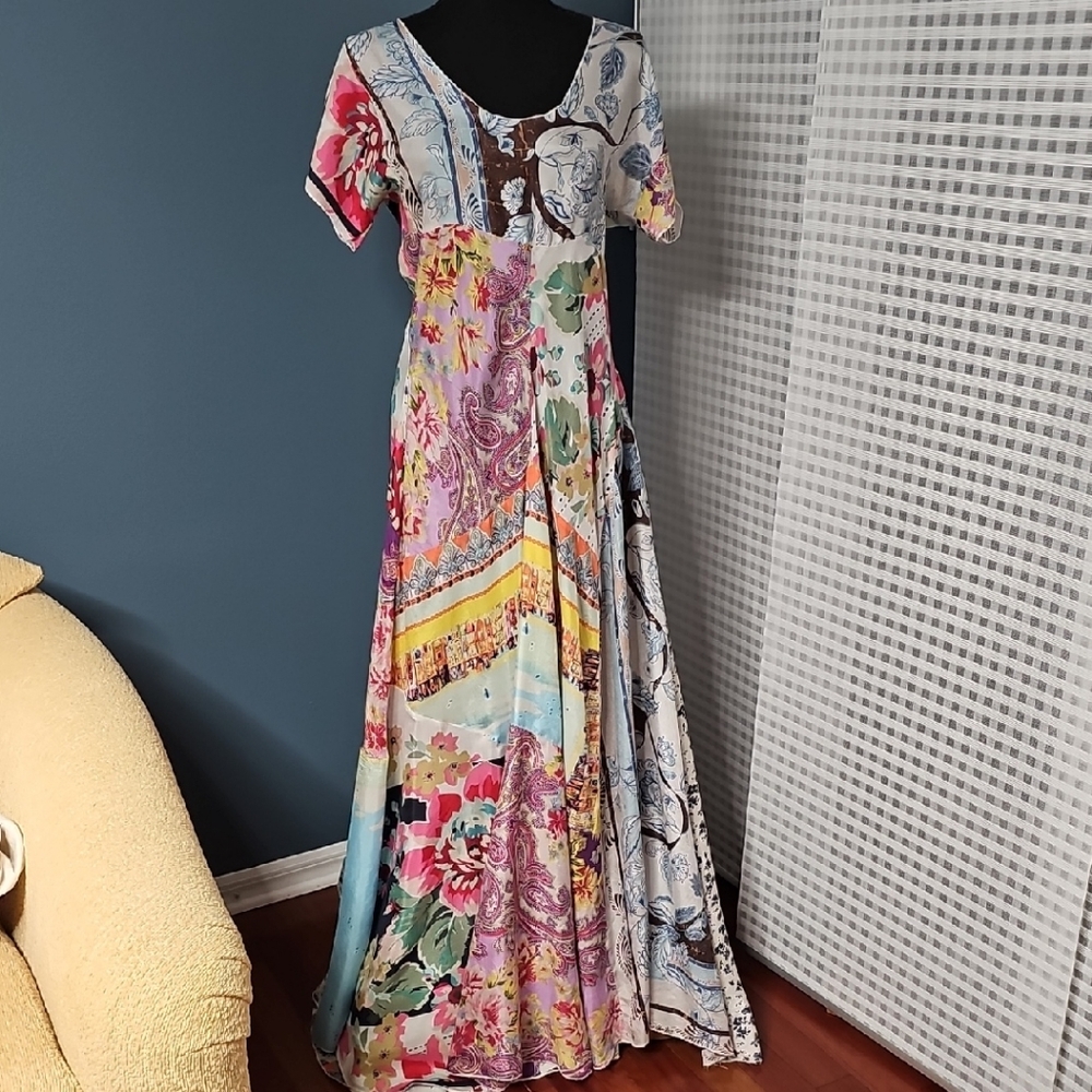 Pink & Purple & Cream & Blue Flutter Sleeve Maxi dress